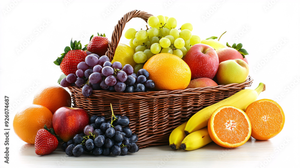 Fresh Fruit Basket with White Background Fresh Fruit Basket with White Background
