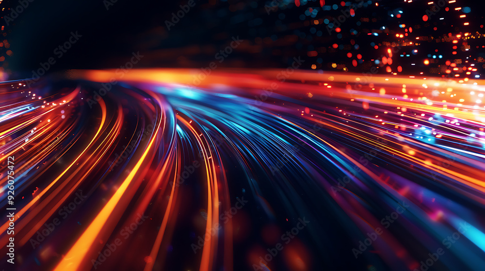 Data speed lines on a dark background, representing the concept of optical cables and high internet speed. Lines of light symbolizing the flow of information.
Data speed lines on a dark background, representing the concept of optical cables and high internet speed. Lines of light symbolizing the flow of information.