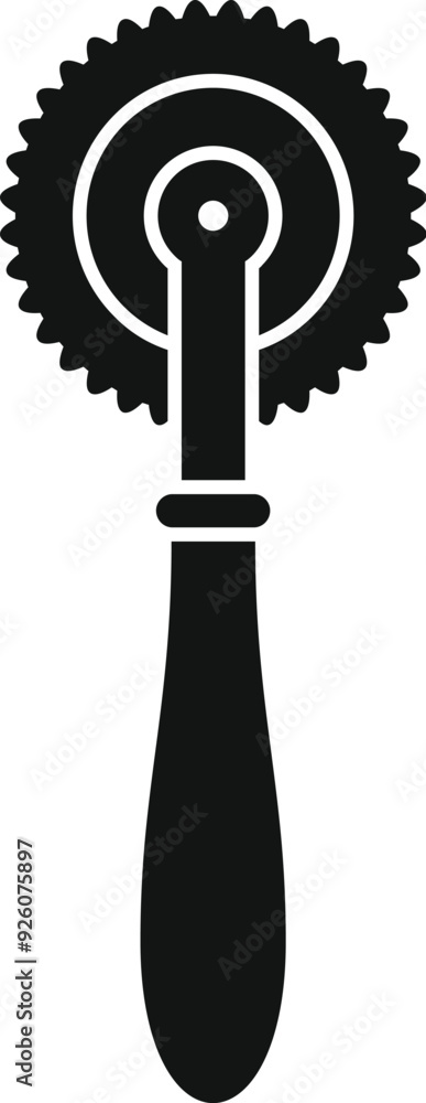 Black silhouette of a pastry wheel, a tool with a handle and a rotating cutting wheel used to cut dough Black silhouette of a pastry wheel, a tool with a handle and a rotating cutting wheel used to cut dough
