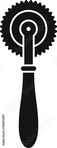 Black silhouette of a pastry wheel, a tool with a handle and a rotating cutting wheel used to cut dough