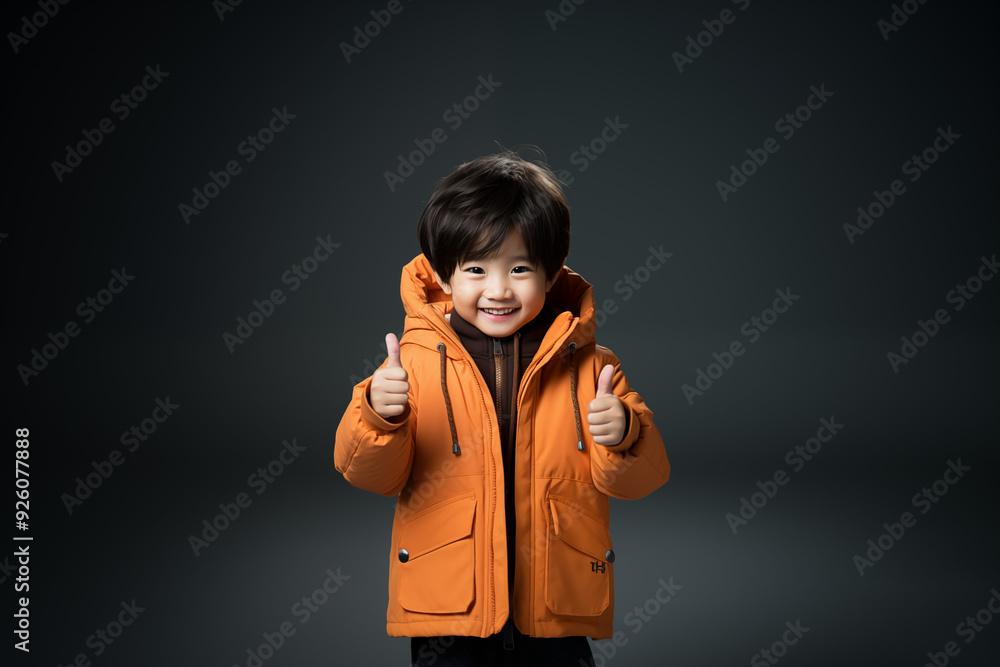 young Asian kid wearing a orange outfit, isolated on a isolated background young Asian kid wearing a orange outfit, isolated on a isolated background