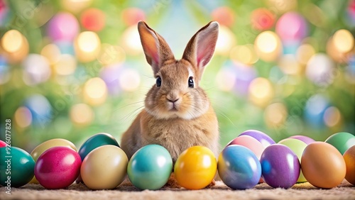 Wallpaper Mural Single bunny surrounded by Easter eggs in a colorful backdrop, Easter, bunny, eggs, colorful, holiday, spring, cute Torontodigital.ca