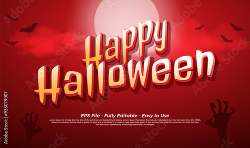 Editable vector text effect happy Halloween with scary background