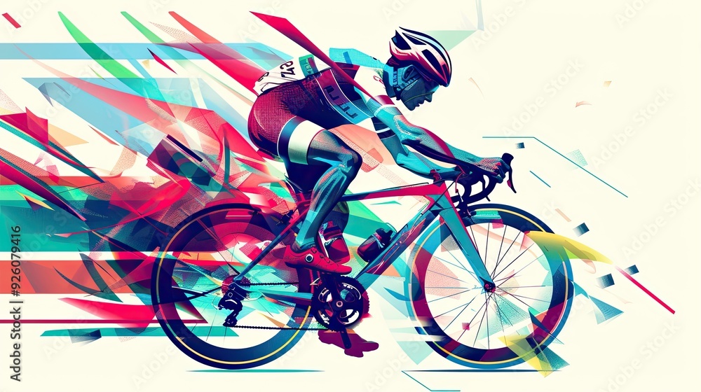 Fototapeta premium Cyclist Speeding Through Precision. Stopwatch and Geometric Design Concept, Racing Against Time