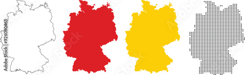 Germany map vector in outline style, red color, yellow color, dotted style