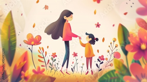 Wallpaper Mural A cute Mother's Day card with a playful design of a mother and child holding hands Torontodigital.ca