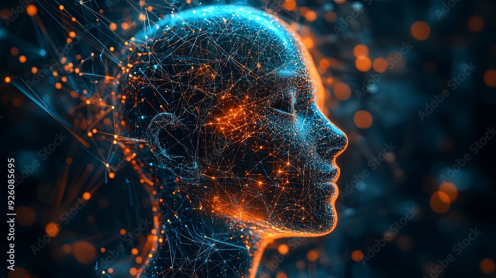 Holographic Human Head. Futuristic technology concept Holographic Human Head. Futuristic technology concept