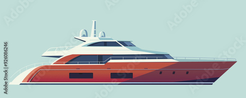 Illustration of a yacht in a flat graphic style on a light blue background. Concept of luxurious sea travel. Vector illustration
