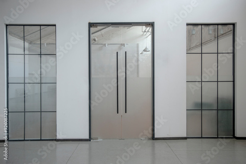 Glass doors and windows of modern buildings
