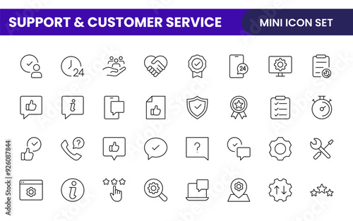 Support and customer service outline style modern icons set. Customer Feedback, Response, experience, helpline and technical support icon illustration