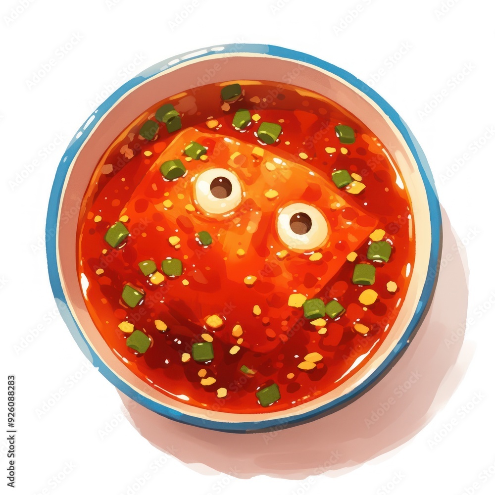 Illustration of a Bowl of Red Sauce with Two Eyes Generated with Ai Illustration of a Bowl of Red Sauce with Two Eyes Generated with Ai