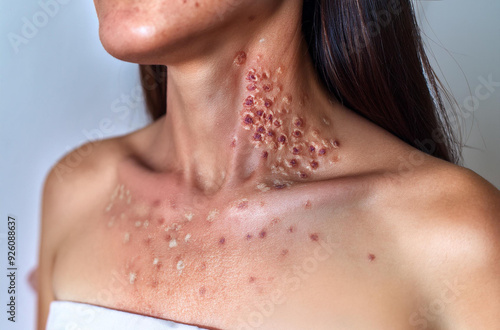 Wallpaper Mural Monkeypox Virus on the skin, Microscopic View of the Monkeypox Virus. Close-Up Image of the Monkeypox Virus Structure, Skin Manifestation of Monkeypox, Dermatological viruses Monkeypox Torontodigital.ca