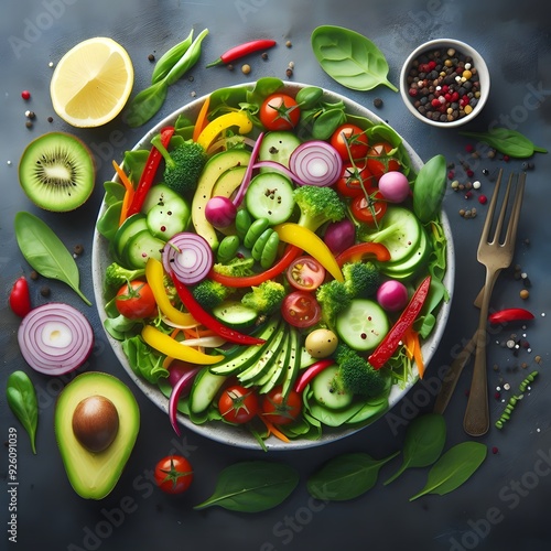 Fresh and Vibrant Salad with Avocado, Cucumber, Tomato, and Red Onion