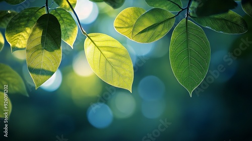 Modern close up of leaves on blurred green background. Generative ai