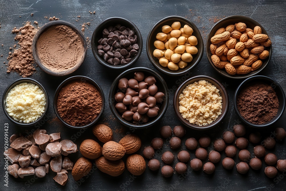overhead view of artfully arranged baking ingredients for peanut butter cookies warm tones varied textures and negative space create appetizing composition overhead view of artfully arranged baking ingredients for peanut butter cookies warm tones varied textures and negative space create appetizing composition