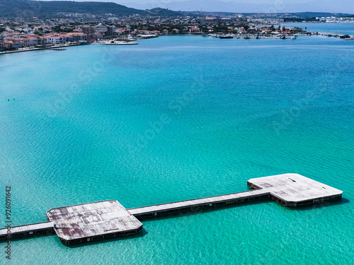 Fototapeta Naklejka Na Ścianę i Meble -  Ilica Beach Drone Photo, Summer Season in the Ayayorgi Coast, Aegean Sea Cesme, Alacati Izmir Turkiye (Turkey)