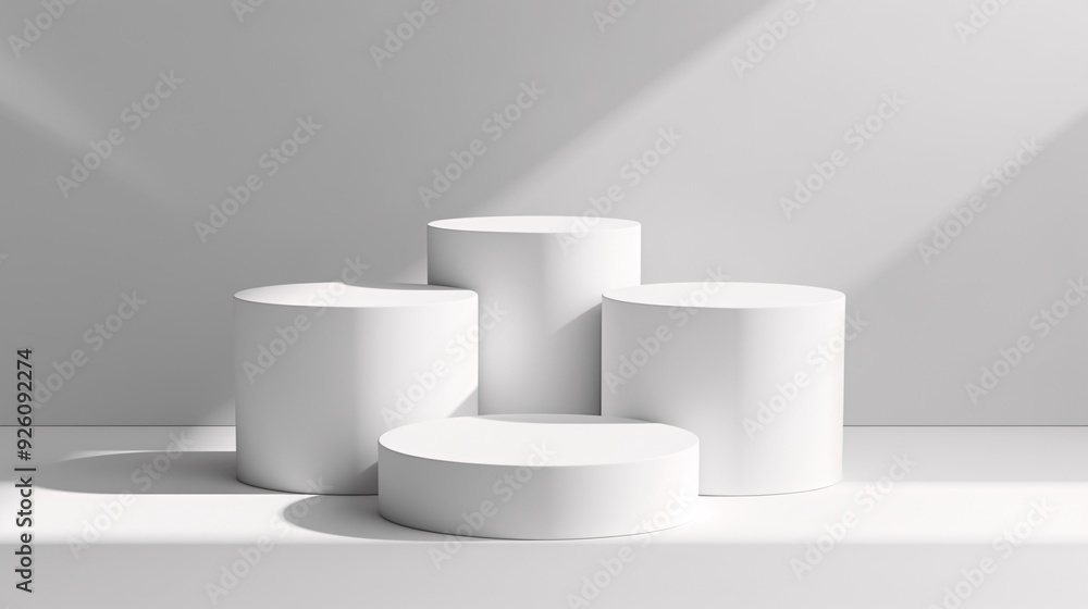 Realistic 3D round corner cube stand podium set in white and gray color scene, vector abstract geometric platforms design Realistic 3D round corner cube stand podium set in white and gray color scene, vector abstract geometric platforms design