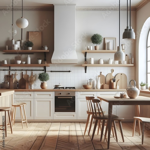 Modern Kitchen Interior with Wooden Accents and Natural Light