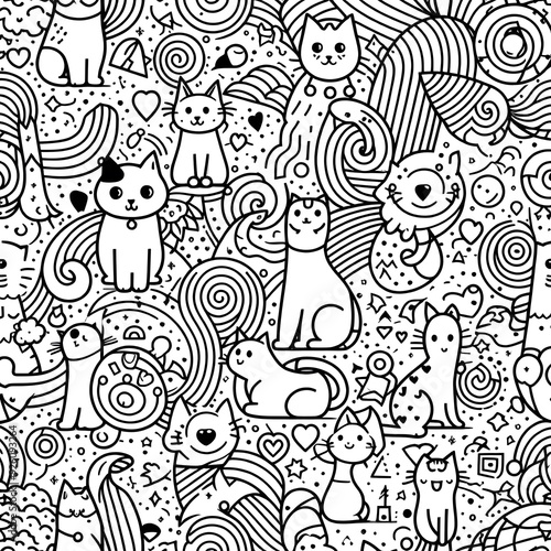 Cute Cat Doodle Pattern