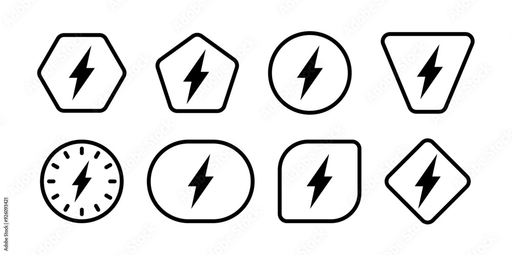lightning symbol in geometric shapes. lightning concept with eight options. lightning symbol in round, pentagon, hexagon lightning symbol in geometric shapes. lightning concept with eight options. lightning symbol in round, pentagon, hexagon