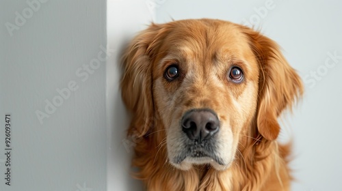 Golden Retriever Puppy Looking Over White Surface