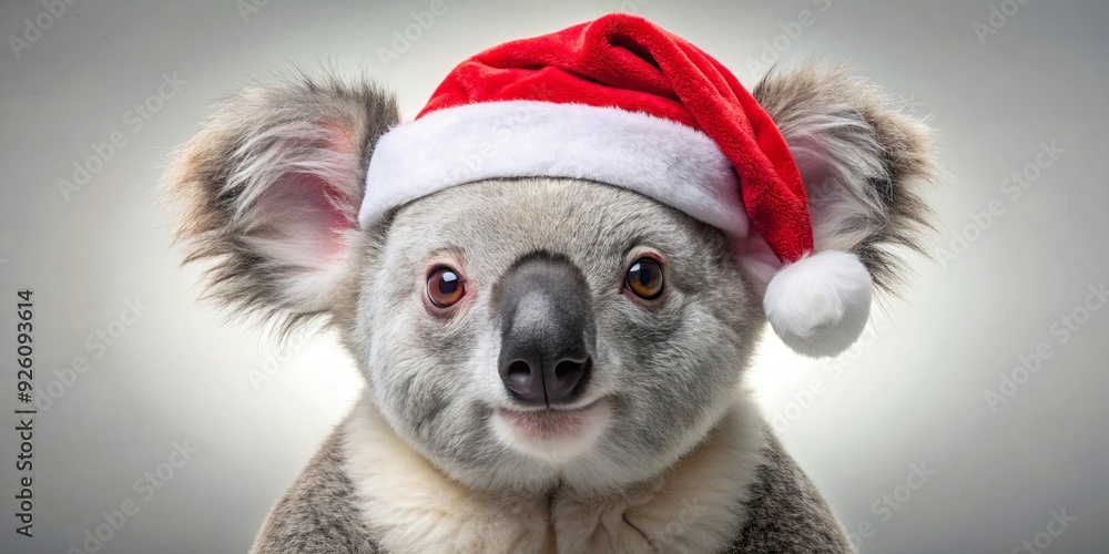 Cute koala wearing a Santa hat, perfect for Christmas designs, Koala, Santa hat, isolated, background, cute, wildlife Cute koala wearing a Santa hat, perfect for Christmas designs, Koala, Santa hat, isolated, background, cute, wildlife