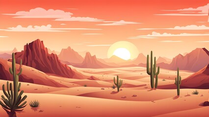 Papier peint photo Corail Desert landscape at sunrise illustration  © Hastuti