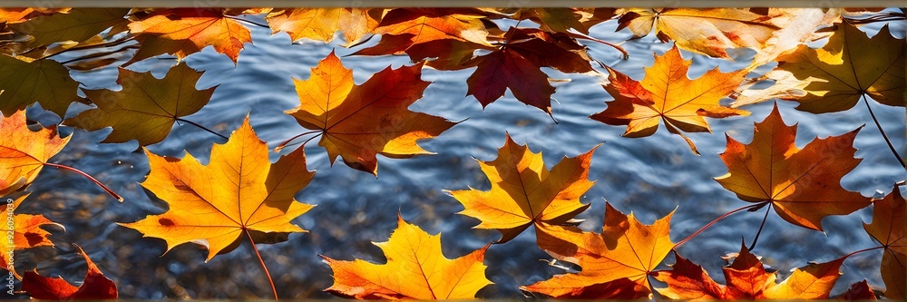 Fototapeta premium Autumn leaves swimming on water surface
