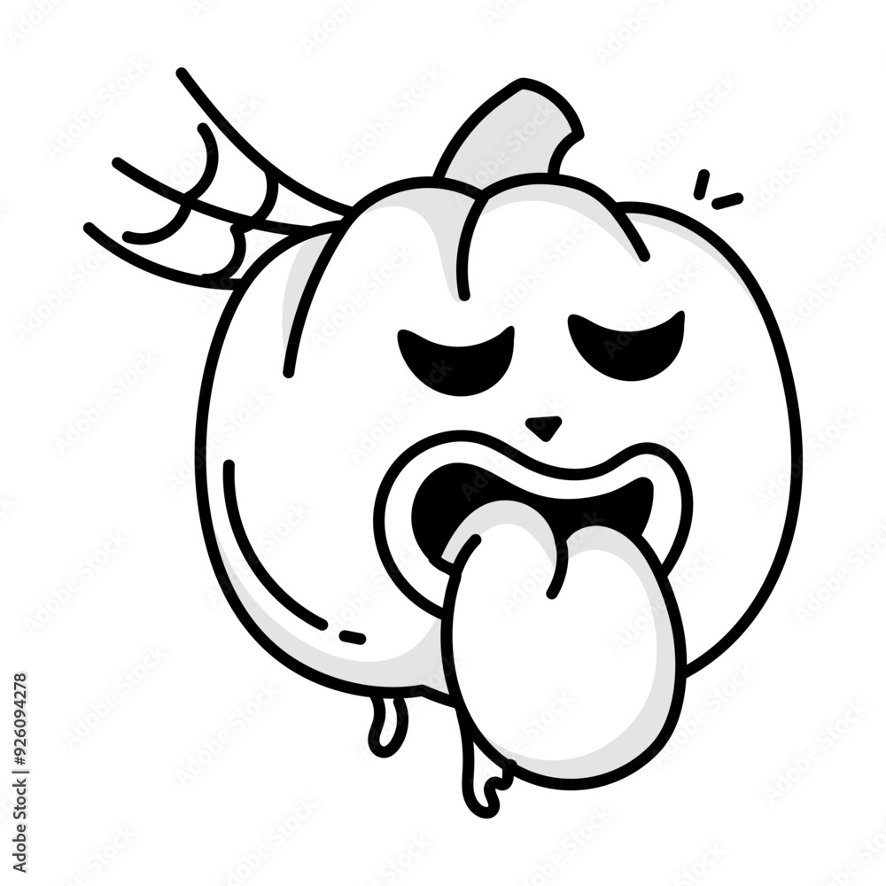 A doodle icon of halloween pumpkin with tongue out
A doodle icon of halloween pumpkin with tongue out