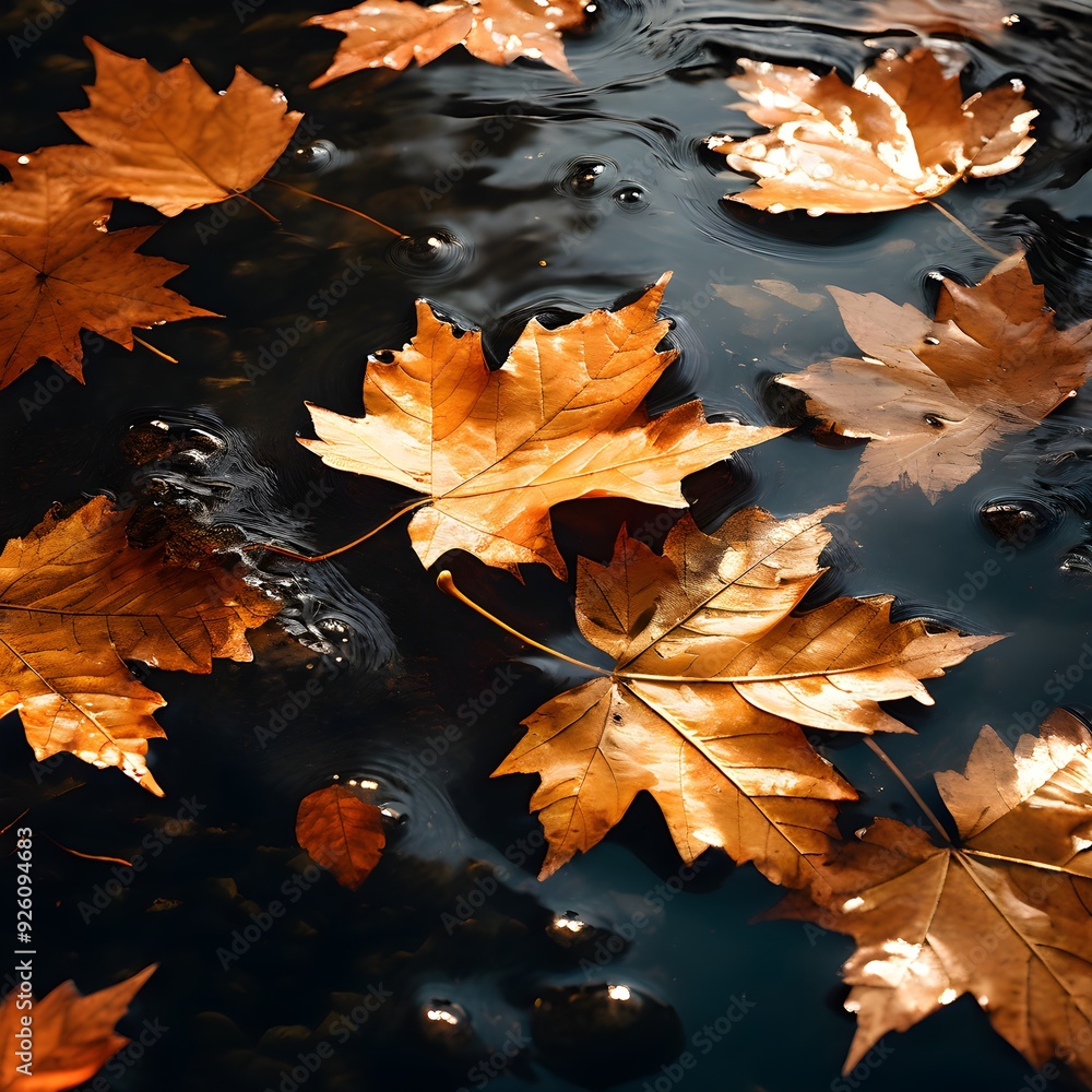 Autumn leaves swimming on water surface Autumn leaves swimming on water surface