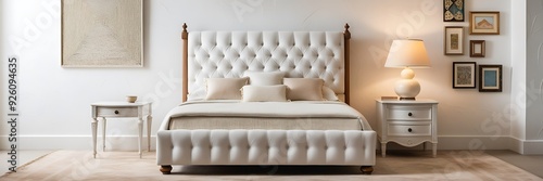 Blank white bed with pillows mockup, side view