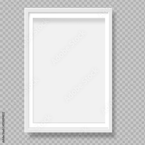 White blank picture frame with shadow effect. Vertical picture frame isolated. Mockup empty place for your text or photo. Realistic template are waiting to be filled with memories. Vector illustration