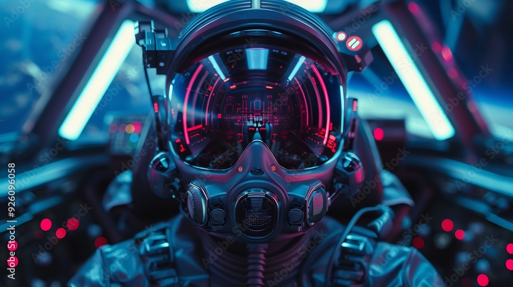 Hyperrealistic Portrait of Futuristic Pilot in Spacecraft Cockpit Hyperrealistic Portrait of Futuristic Pilot in Spacecraft Cockpit