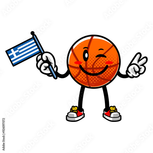 Basketball Mascot Character Holding Greece Flag