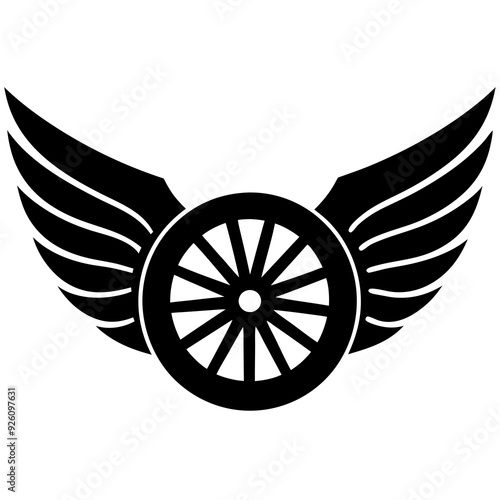 Winged wheel silhouette vector illustration on white background