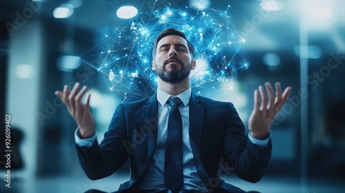 Businessman man of Power soft skill multitasking skills business digital world,responsibility HR human development resources, with generative ai