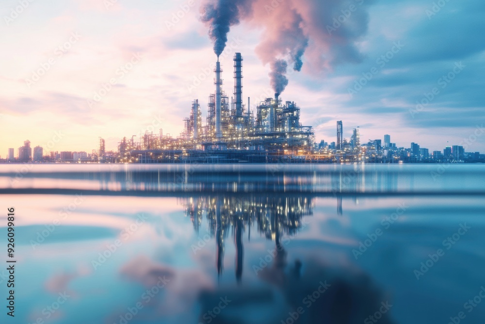 A crude oil refinery juxtaposed with a bustling city, illustrating the direct link between urban energy demand and oil processing. A crude oil refinery juxtaposed with a bustling city, illustrating the direct link between urban energy demand and oil processing.
