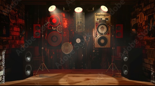 Vintage Music Stage with Retro Speakers and Equipment