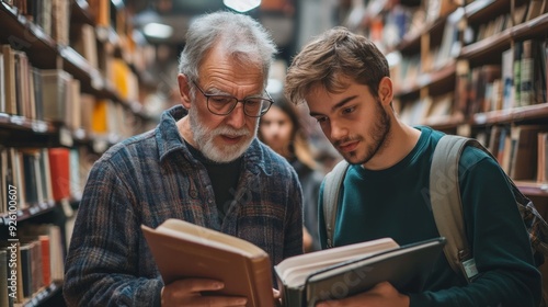 Senior and Young Man Reading