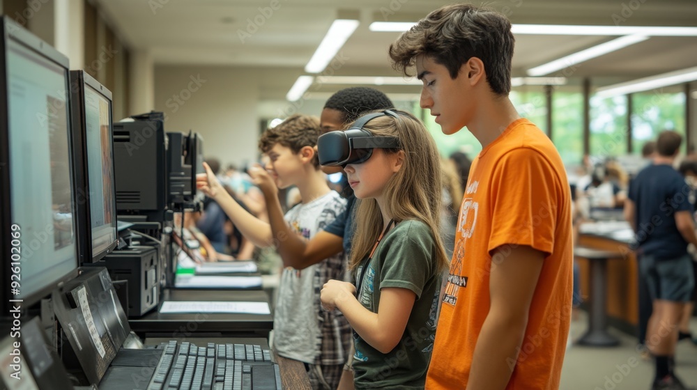 Students using VR headsets in Students using VR headsets in