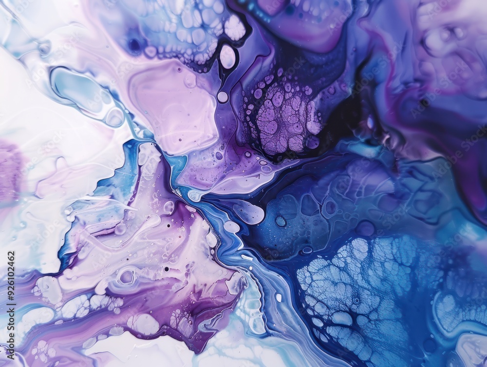 Fototapeta premium Mystic Waves: Abstract Blues and Purples Fluid Art Wallpaper