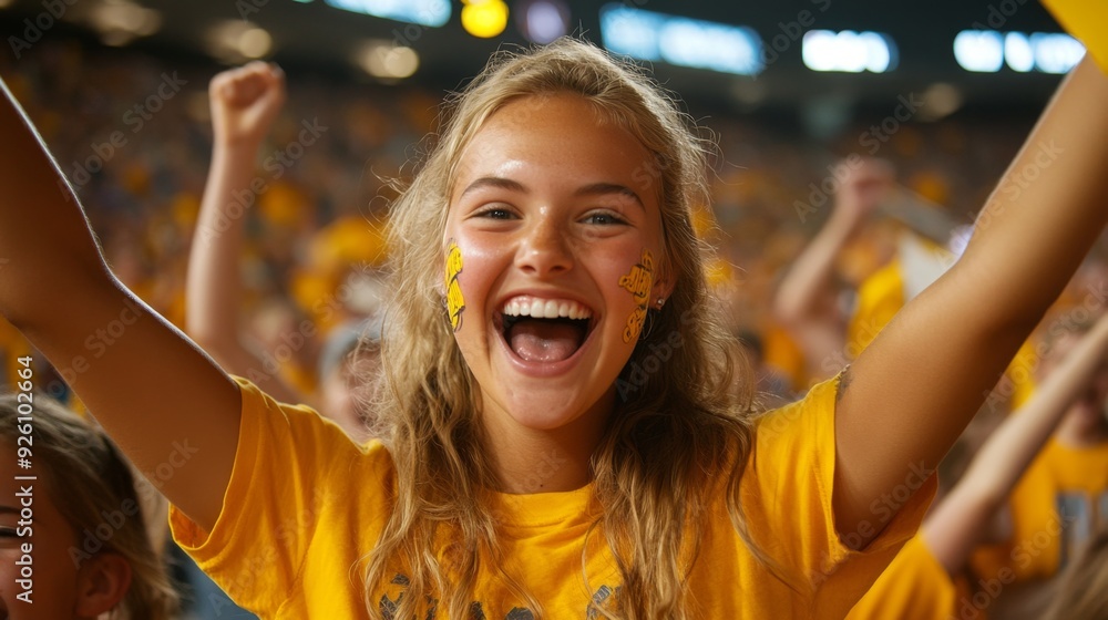 Cheerful Female Fan at a Cheerful Female Fan at a