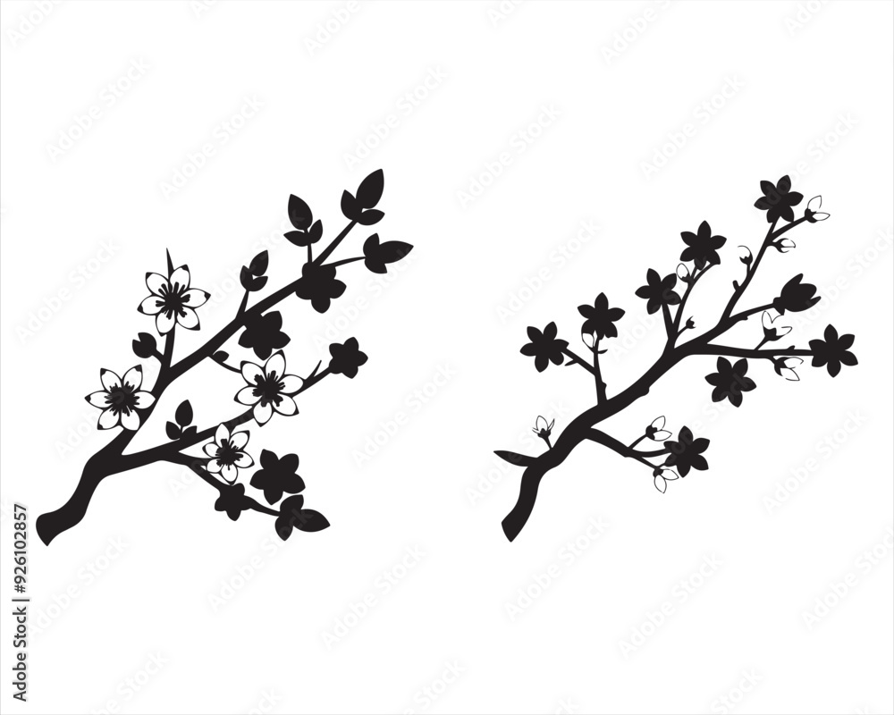 Obraz premium Cherry Blossom Branch Silhouette