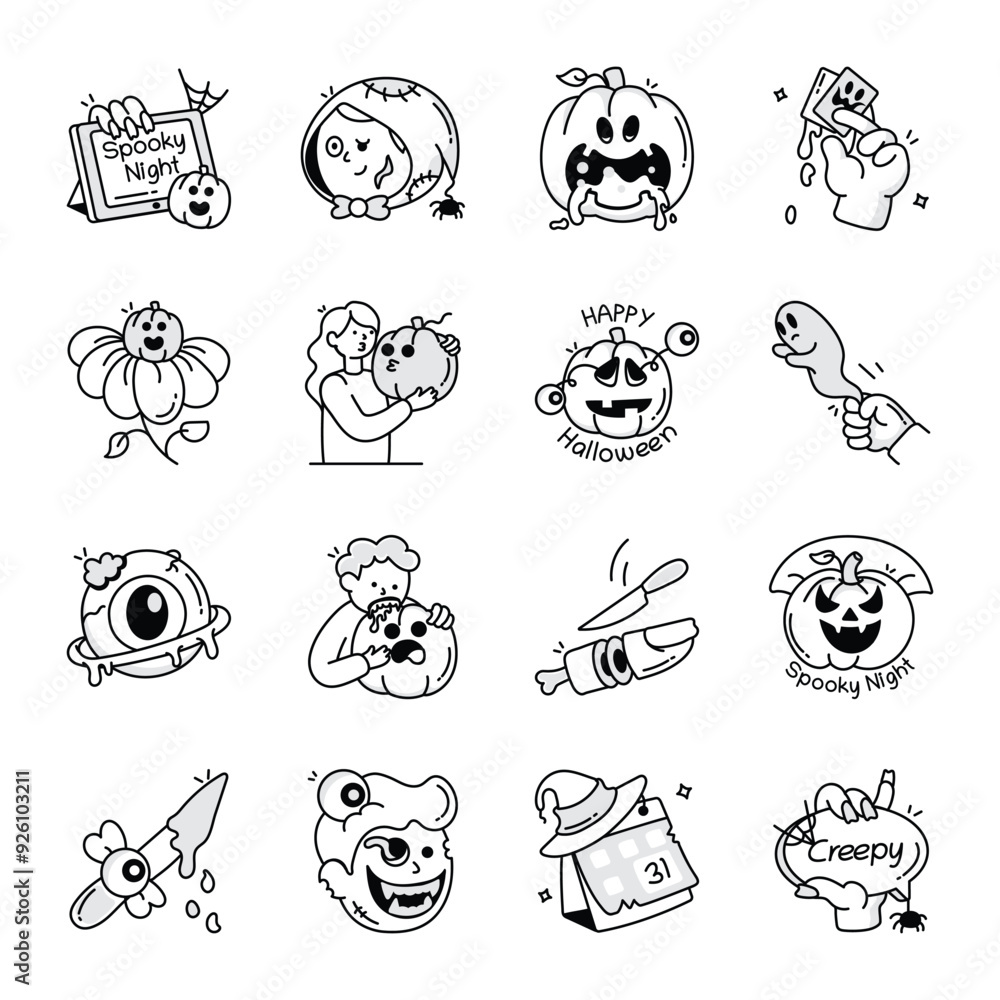 Set of 16 Creepy Doodle Icons
Set of 16 Creepy Doodle Icons