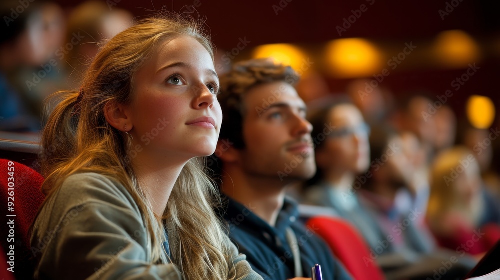Young woman looking up in a Young woman looking up in a