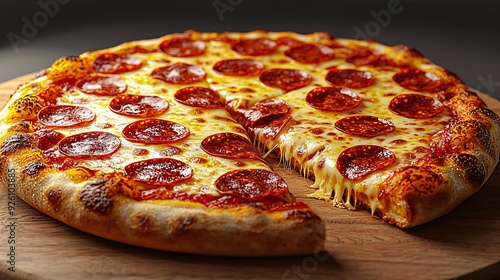 Deliciously Melted Pepperoni Pizza 3D Illustration Highlighting Crispy Crust on White Back