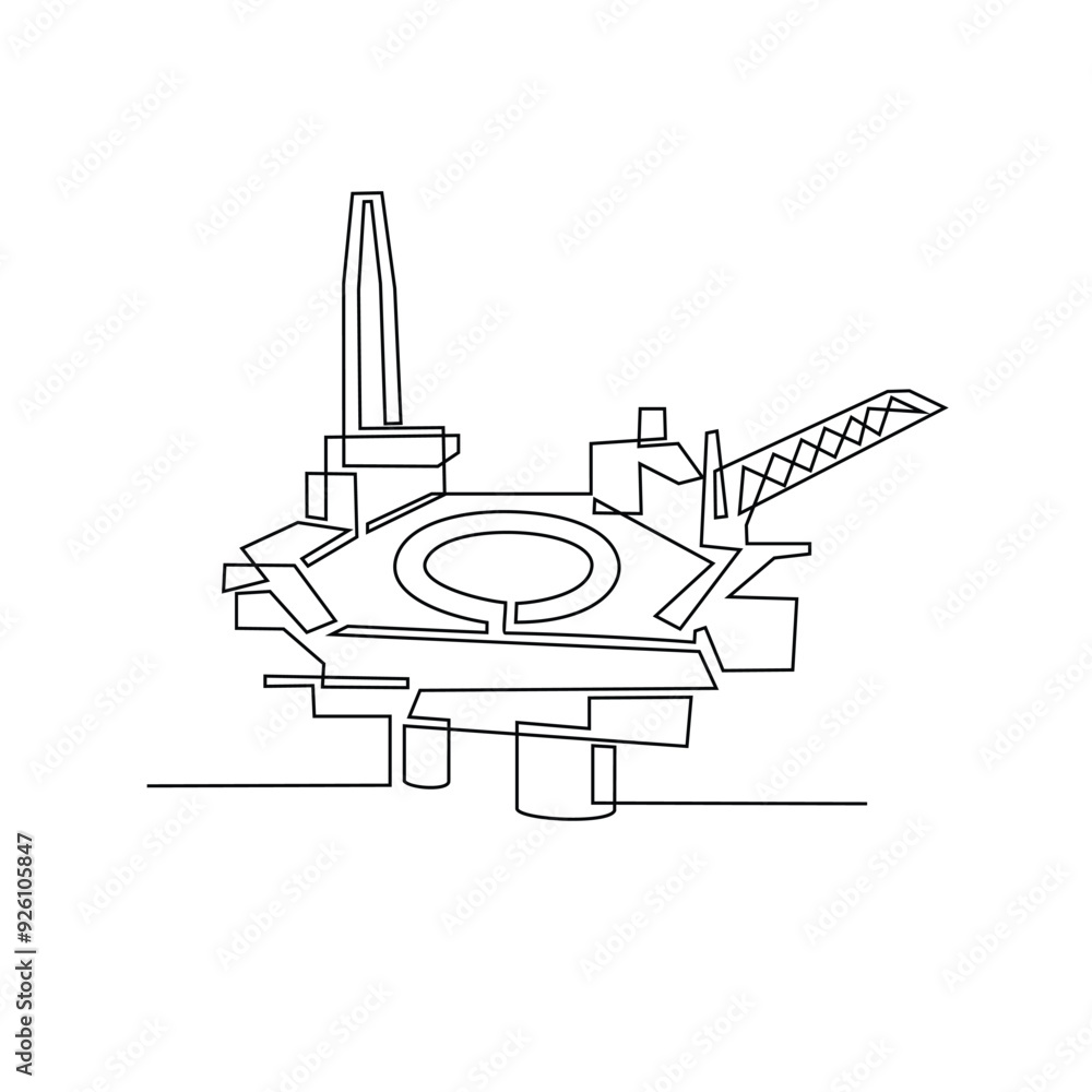 Obraz premium One continuous line drawing of Offshore platform vector illustration. Offshore platforms are large structures used in the oil and gas industry to extract petroleum resources from beneath the ocean .