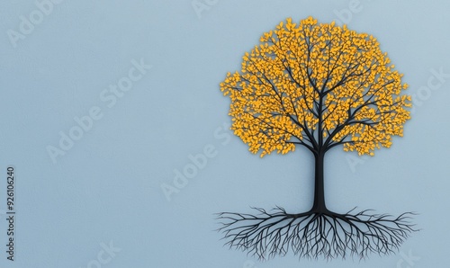 Abstract tree with roots entangled in a network of ideas, Growth of thought, visualizing the interconnected nature of creativity. photo