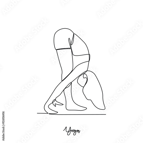 One continuous line drawing of Yoga activity vector illustration.  Yoga are combines physical postures, breathing technique, meditation, and philosophical principles. Sport theme design vector concept