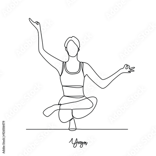 One continuous line drawing of Yoga activity vector illustration.  Yoga are combines physical postures, breathing technique, meditation, and philosophical principles. Sport theme design vector concept